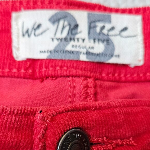 We The Free Red Corduroy Flare Pants 25 Free People Raw Hem Boho Unique Jeans - Picture 2 of 11